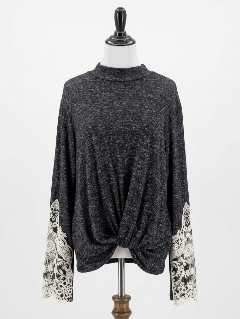 NWOT Altar'd State Lace Heathered Gray Twist Blouse